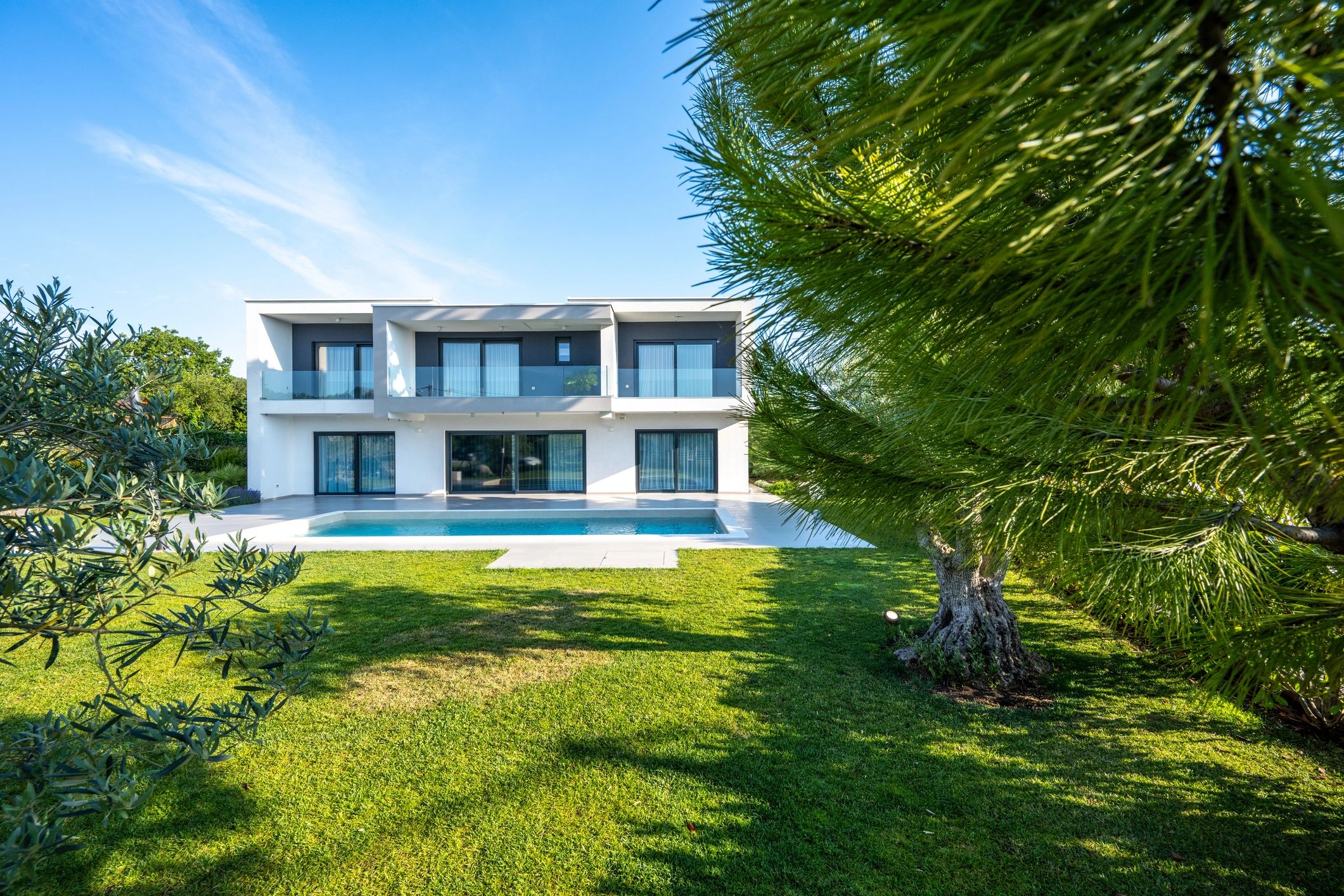 Luxury modern house exterior in a residential setting